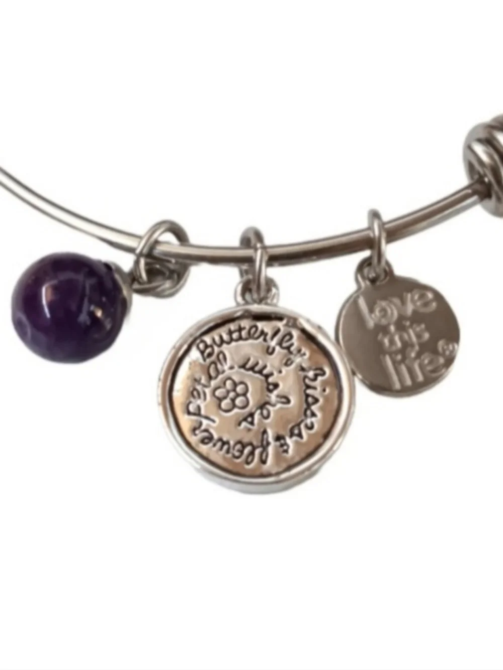 Love This Life Butterfly Charm Bangle Bracelet | EUC | Stainless Steel